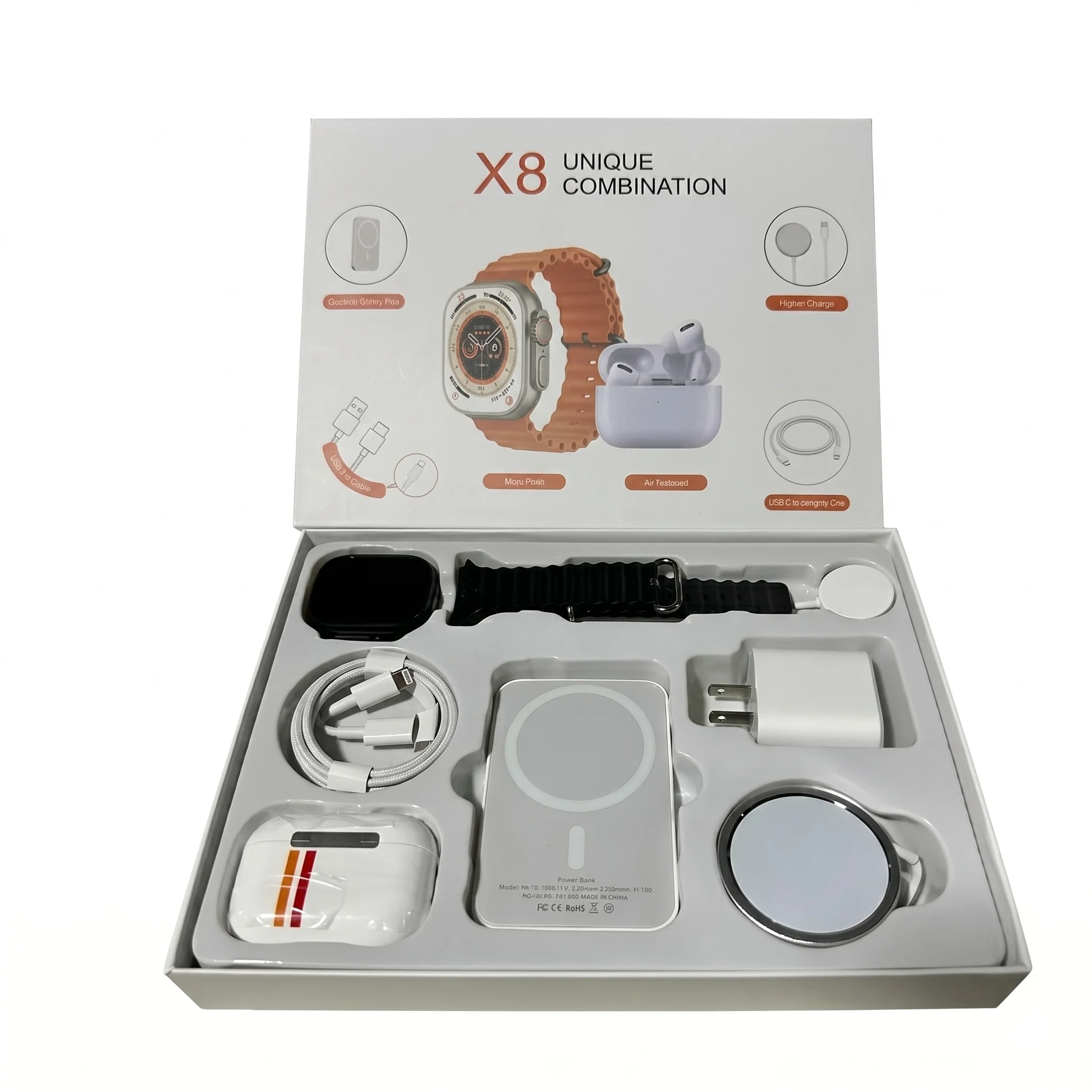 Combo Smartwatch X8 con reloj, audifonos y accesorios